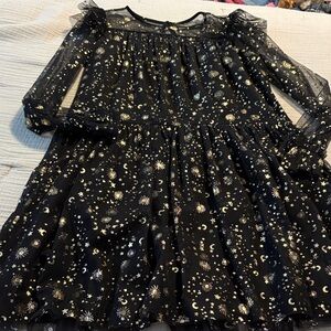 Crewcuts Midnight Black Dress with Gold Celestial Patterns